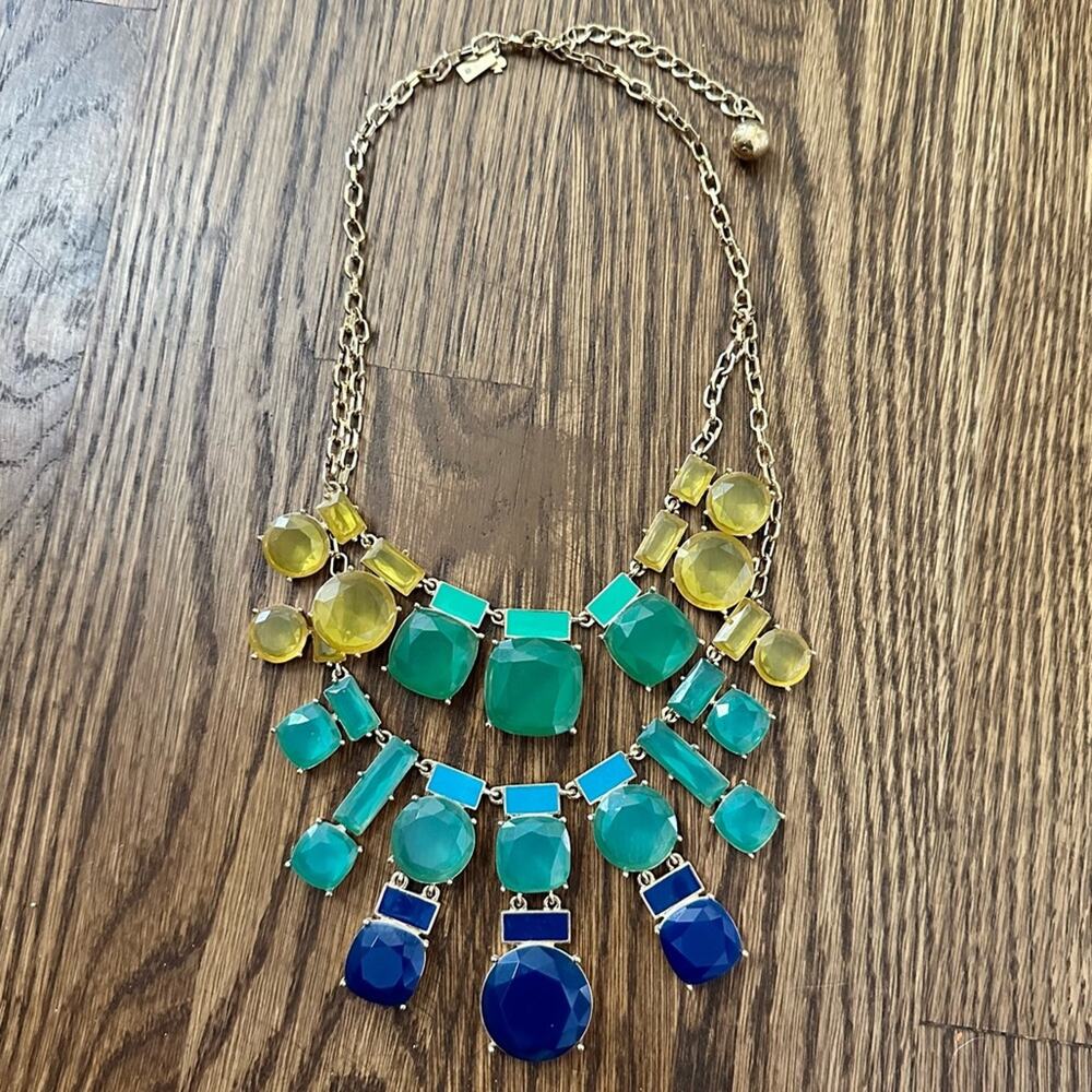 Kate Spade Cause A Stir blue green and yellow statement necklace